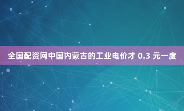 全国配资网中国内蒙古的工业电价才 0.3 元一度